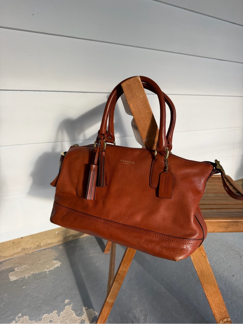 Coach Chestnut Brown Leather Shoulder Bag with Tassels